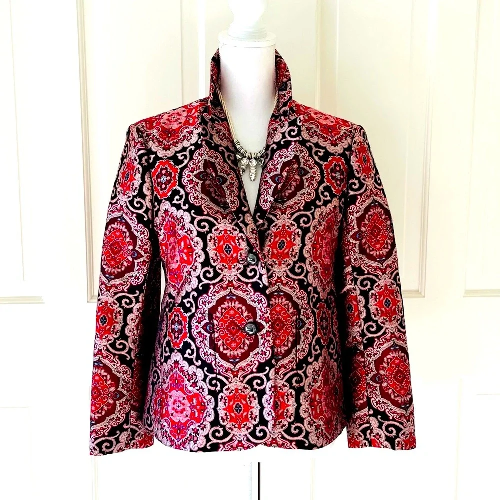 Kate Spade red black brocade jacket 2